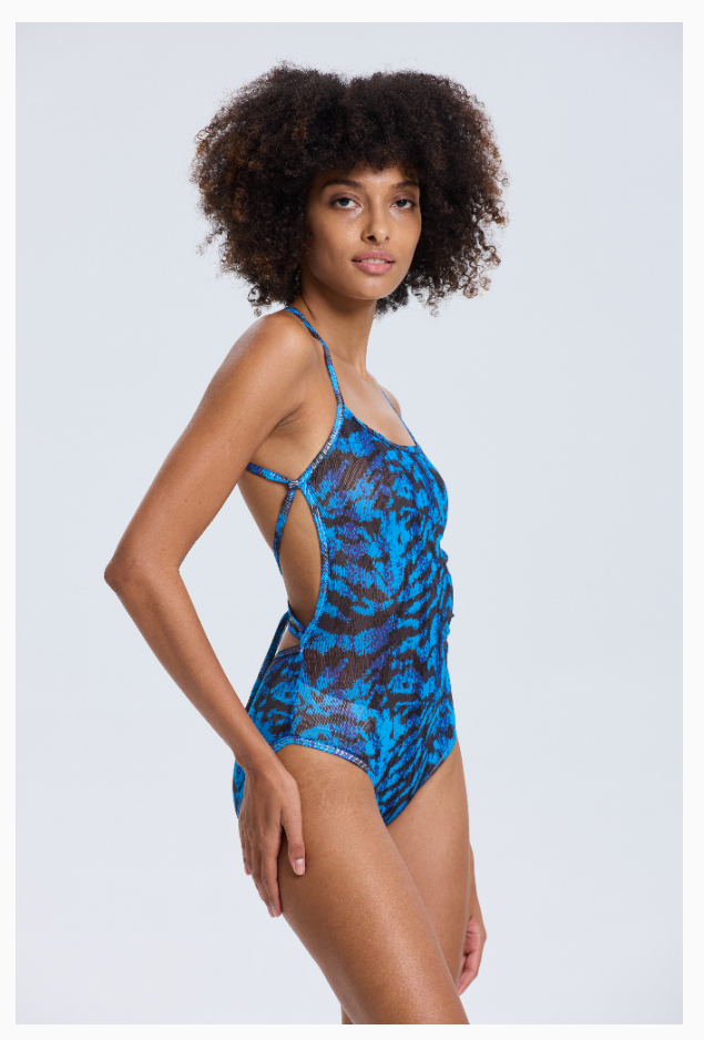 Dark Blue Tan through one piece swimwear