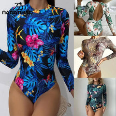 Chic Backless Long Sleeve One-Piece Tan Through Swimsuit for Women No Tan Lines Swimwear