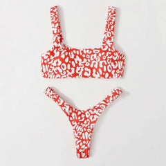 Women Swimsuit Leopard Print Soft Quick Dry Swimwear Set Slim Fit Padded Summer Bikini Set For Beach