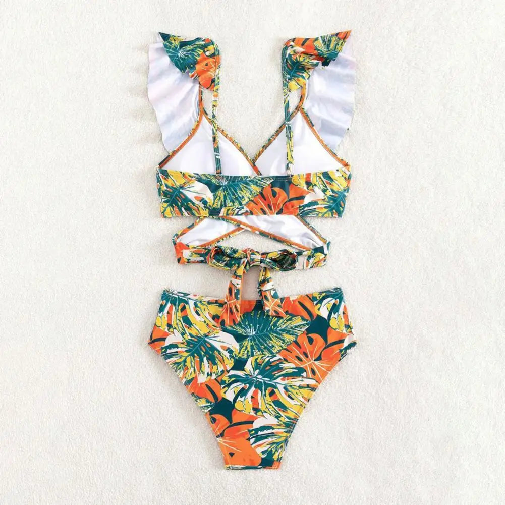 Tan through Chic High-Waisted Ruffled Bikini Set