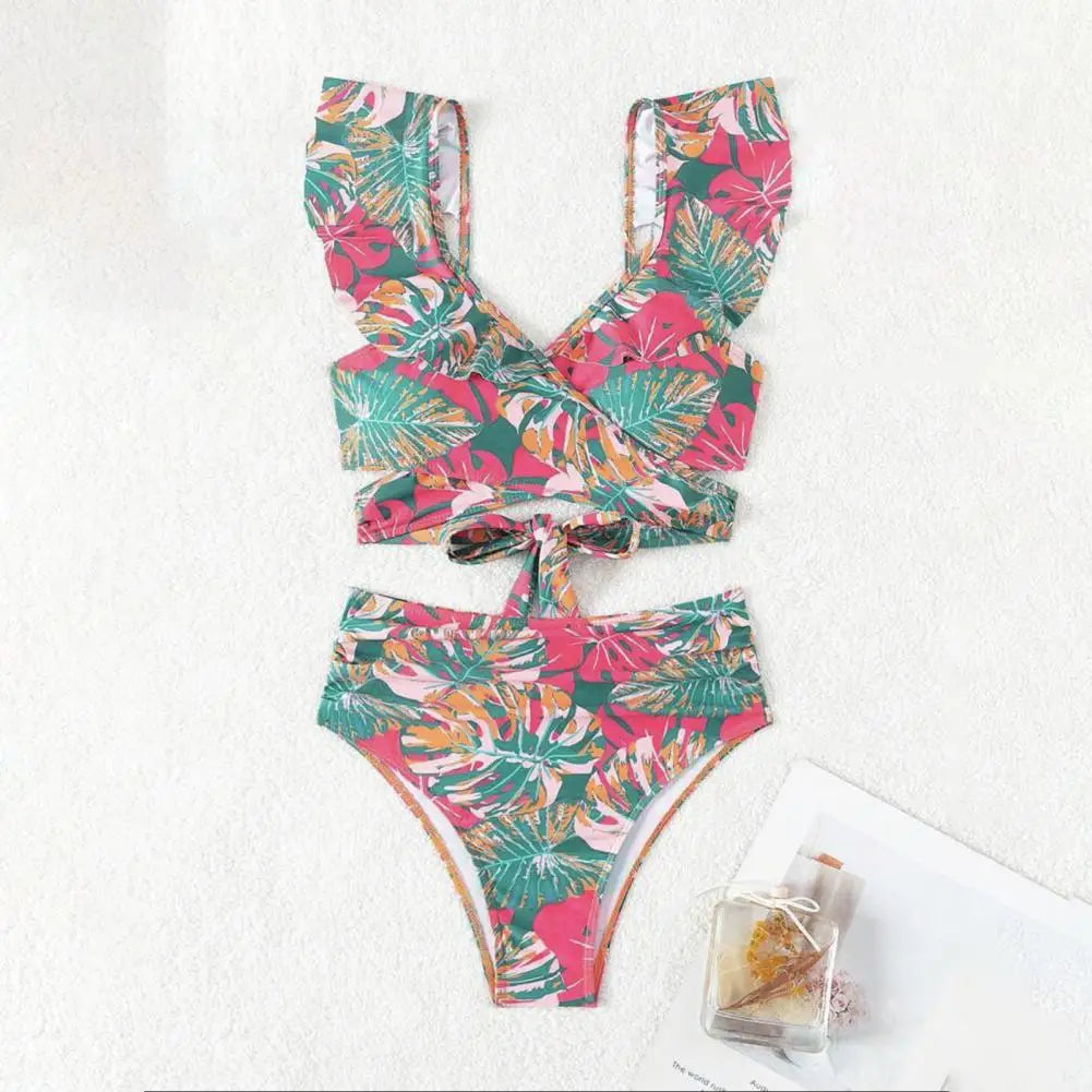 Tan through Chic High-Waisted Ruffled Bikini Set