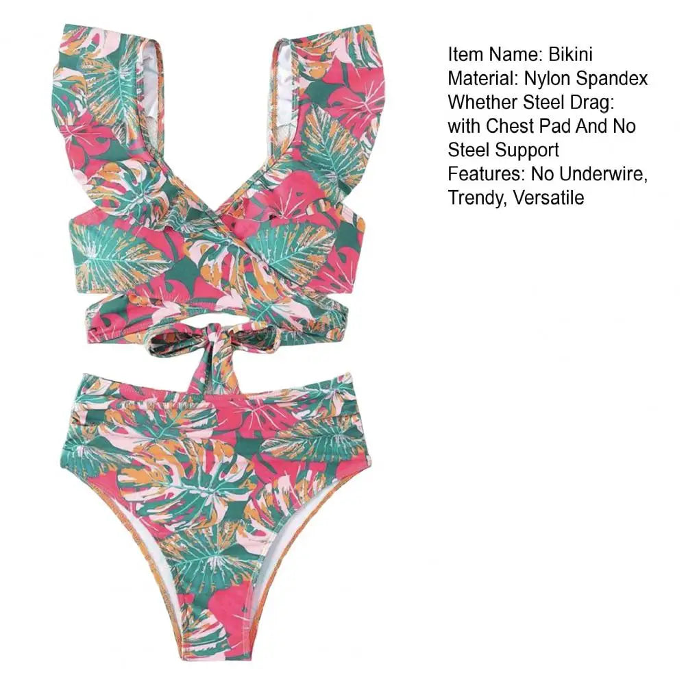 Tan through Chic High-Waisted Ruffled Bikini Set