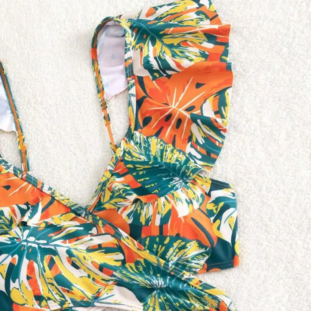 Tan through Chic High-Waisted Ruffled Bikini Set