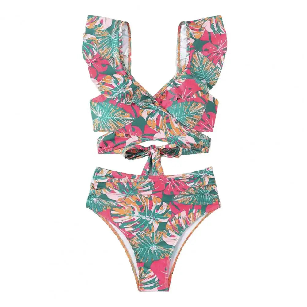 Tan through Chic High-Waisted Ruffled Bikini Set