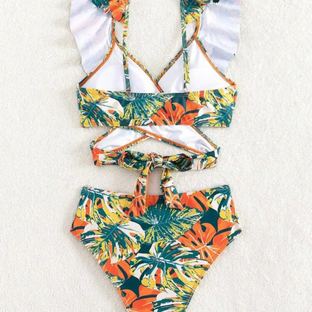 Tan through Chic High-Waisted Ruffled Bikini Set