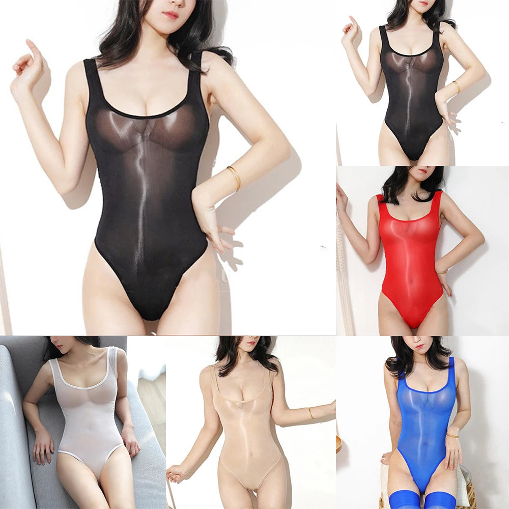 Tan Through Swimwear See through Beachwear Women Bodysuit High Cut Bikini