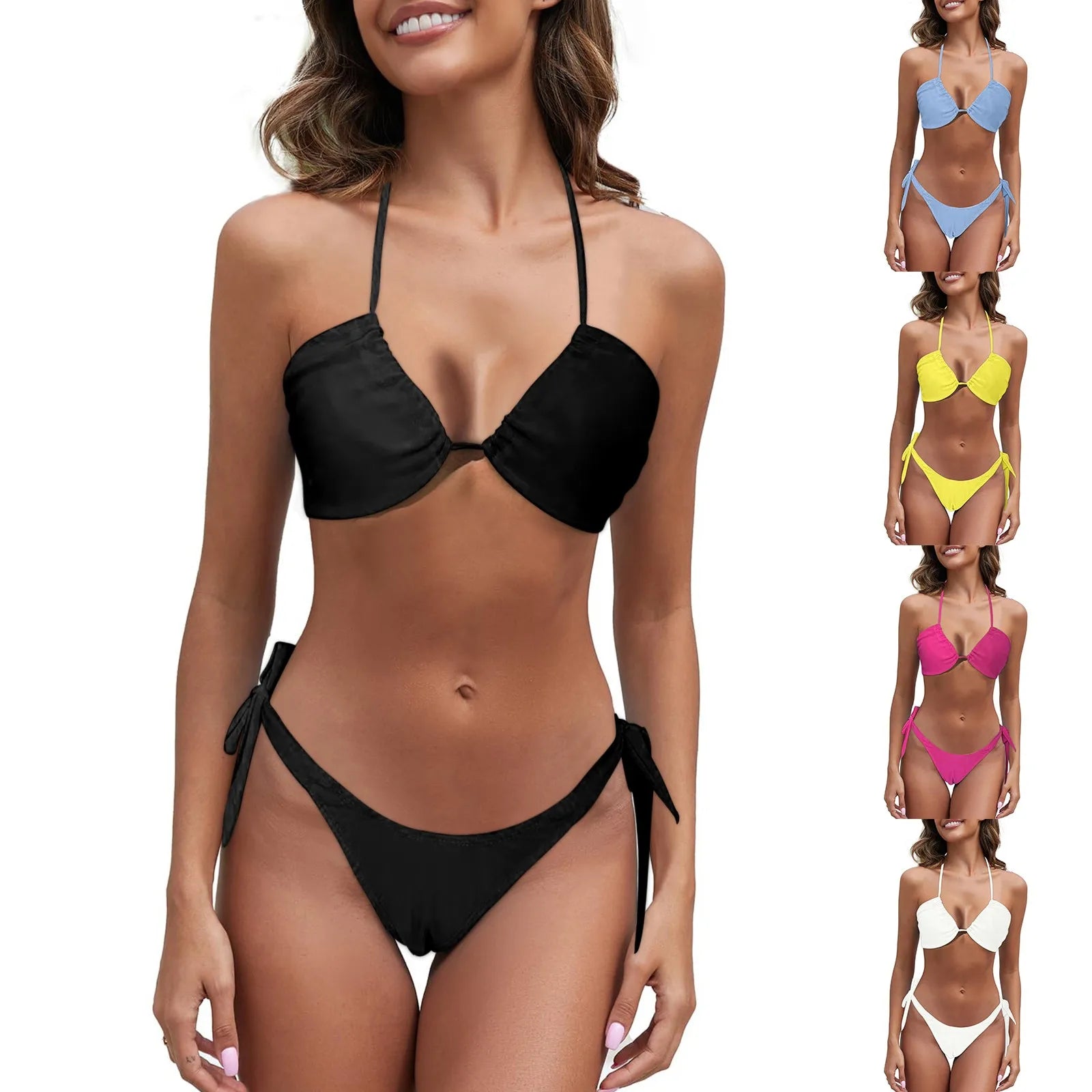 Women's Tan Through Slim Fit Hollow Translucent Non Tender Beach Bath Sunbathing No Sun Mark Breathable Strap Bikini