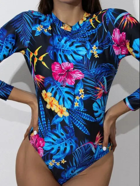 Chic Backless Long Sleeve One-Piece Tan Through Swimsuit for Women No Tan Lines Swimwear