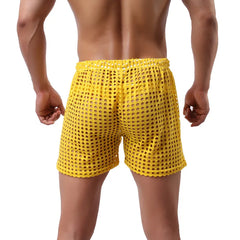 Tan Through  Men's Hollow Boxers New Fashion Loose Sexy Mesh Hollow see through Pants Comfortable Breathable Sexy Mesh Pants Quick Dry Underwear