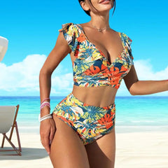 Tan through Chic High-Waisted Ruffled Bikini Set