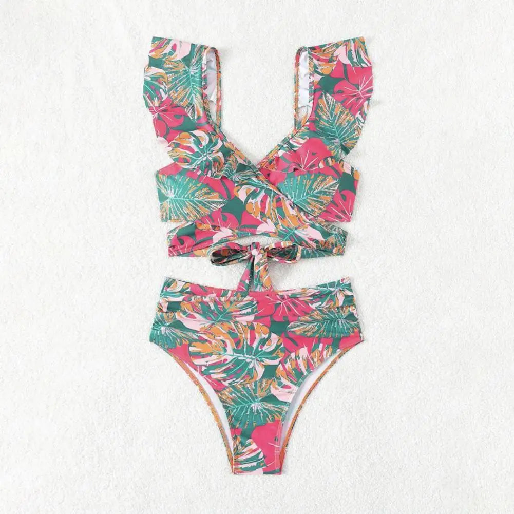Tan through Chic High-Waisted Ruffled Bikini Set
