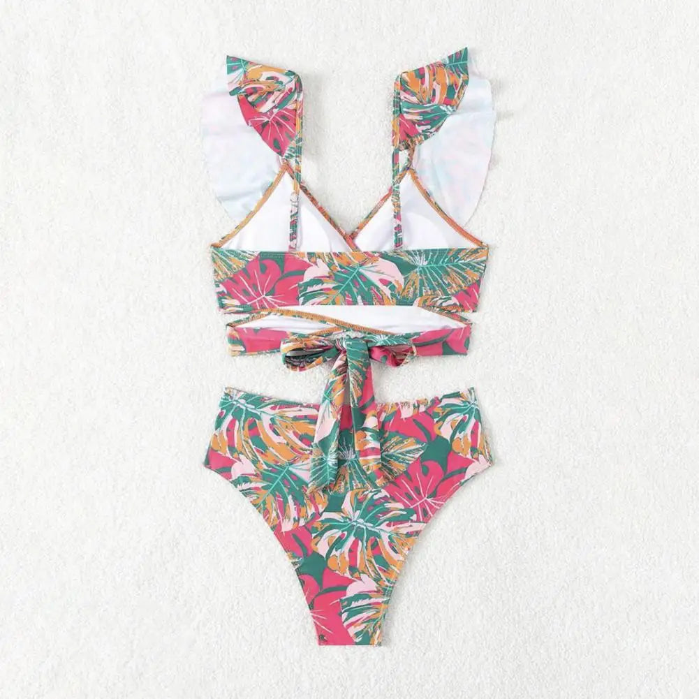 Tan through Chic High-Waisted Ruffled Bikini Set